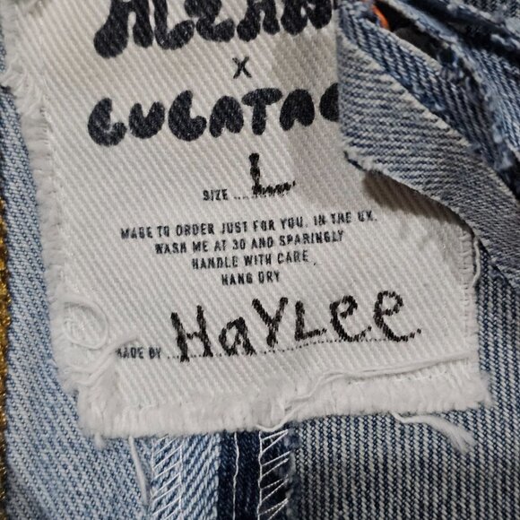 Alzang x Lulatagg Reworked Denim Patchwork Shirt | Sleeveless Zip Top | L - Picture 9 of 13